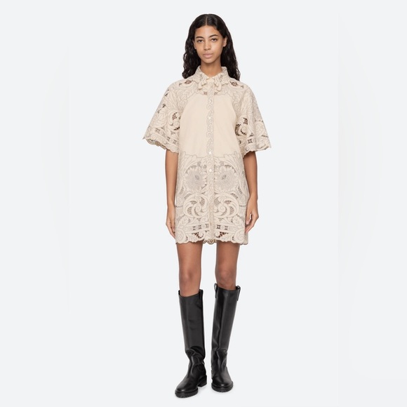 Sea New York Ceci Embroidery Shirt Dress in Cream - Picture 2 of 4